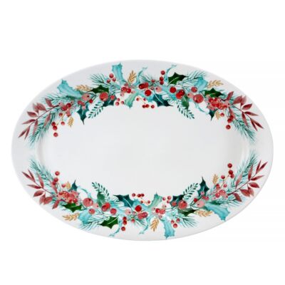 Holiday Wreath Porcelain Oval Serving Dish