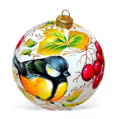 Collectible Hand-Painted Glass Ornament – Rowanberry Chickadee | Premium 360° Holiday Design