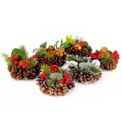 Christmas Wreath Candle Holder Set of 6