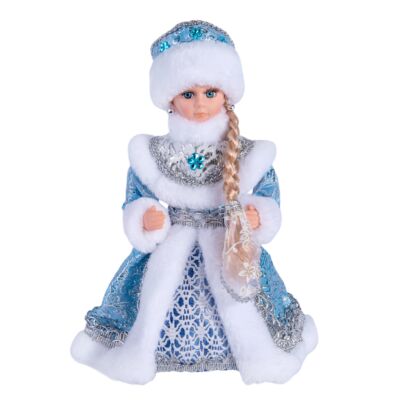 12&quot; Musical Snegurochka Christmas Figurine, White and Blue