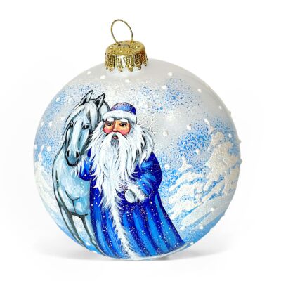 Collectible Hand-Painted Glass Ornament – Ded Moroz with Horse | Premium Holiday Design