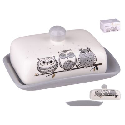 Owls Ceramic Butter Dish with Lid