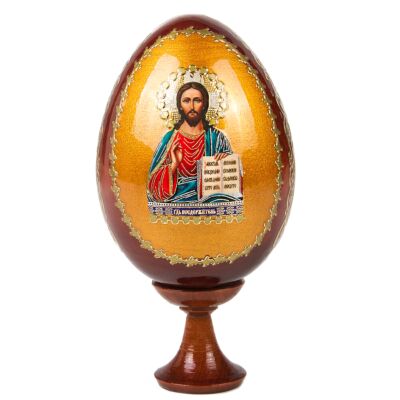 Christ the Savior Handmade Wooden Lacquer Egg on Stand