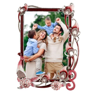 Red Peacock Vintage Enamel Picture Frame 4x6&quot;