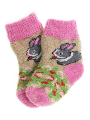 Bunny Socks in Pink and Light Brown for Children in Size 11-12