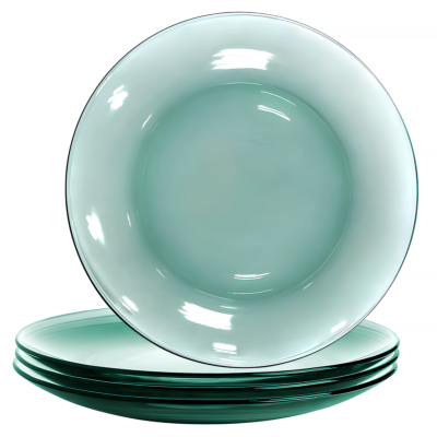 Green Borosilicate Glass Dinner Plate 9.25&quot;, Set of 4 