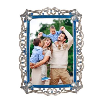 Vintage Royal Blue Picture Frame with Rhinestones