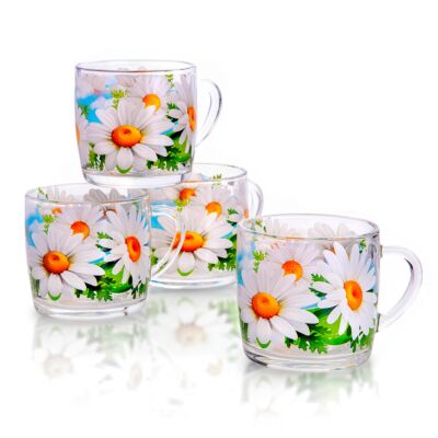 Daisy Field Glass Mugs Set of 4