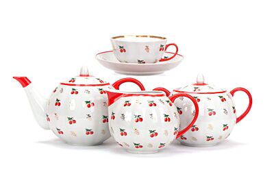 Calico Gold Rim Porcelain 15 pc. Tea Set for 6 persons