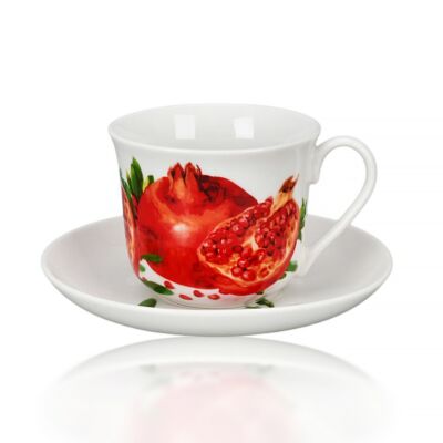 Pomegranate Large Porcelain Tea Cup and Saucer in Gift Box 13.5 oz. 