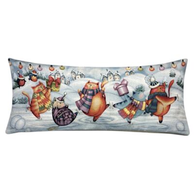 Skating Winter Cats Decorative Tapestry Pillow