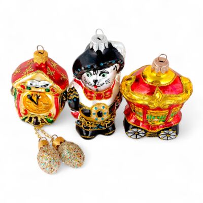 Puss in Boots Glass Tree Ornament Set of 3