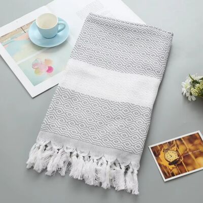Grey  and Black Picnic and Beach  Cotton Blanket with Fringe 