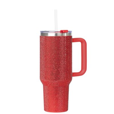 Red Stainless Steel Rhinestone Insulated Tumbler with Handle, Lid, Straw