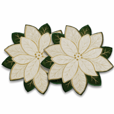 White Poinsettia Textile Placemats Set of 2