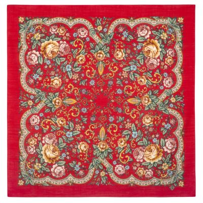 Bright Hope Red Pavlovo Posad Wool Shawl