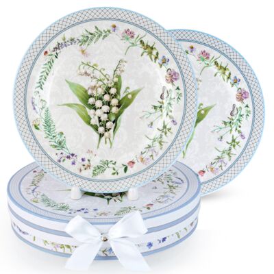 Lily of the Valley New Bone China Dessert Plate Set of 2 in Gift Box