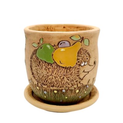 Hedgehog Ceramic Flower Pot Planter with Drainage Hole and Saucer