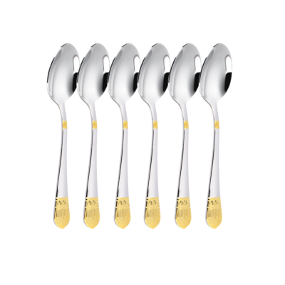 Stainless Steel Teaspoon Luxury Mirror Golden Polished and Brushed Set of 6
