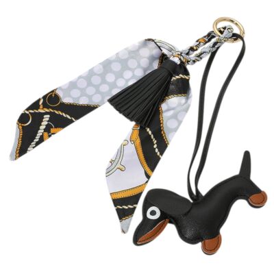 Leather Dog with Tassel and Scarf Keychain