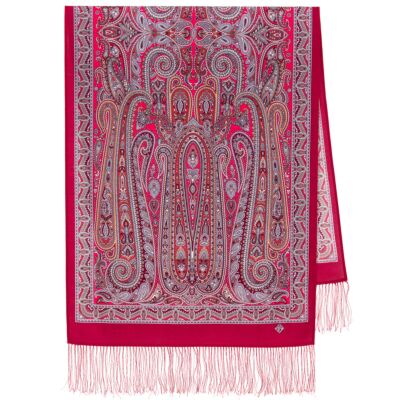 Winter Spice Red Pavlovo Posad Wool Shawl with Fringe