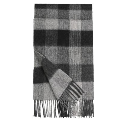 Unisex Plaid 100% Wool Scarf with Fringe (black, gray)