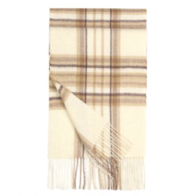 Unisex Plaid 100% Wool Scarf with Fringe (brown, milky)