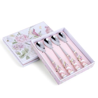 Peony Blossom Tea Spoon with Ceramic Handle Set of 4 in Gift Box