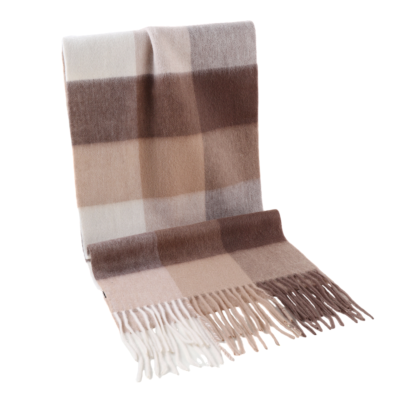 Unisex Plaid 100% Wool Scarf with Fringe (brown, beige)