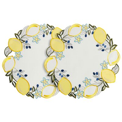 Embroidered Lemons Round Placemat Set of 2