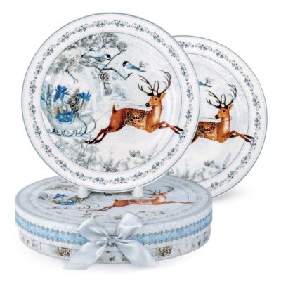 Vintage Christmas Collection Bone China  Dessert Plates with Gift Box, Set of 2