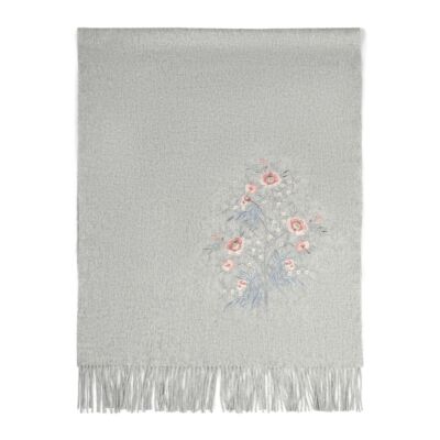 Blossom Dream High-Quality Wool Scarf with Embroidery and Fringe (gray)