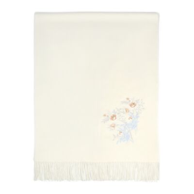 Blossom Dream High-Quality Wool Scarf with Embroidery and Fringe (white)