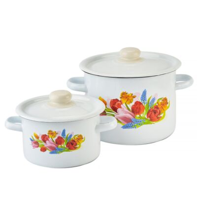 Spring Bouquet Cylindrical Enamel Pot Set of 4 pcs.