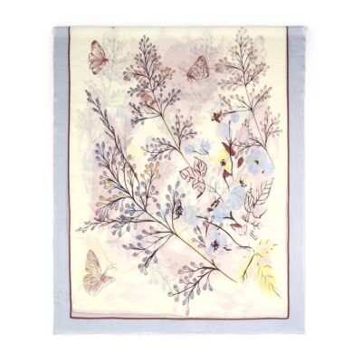 Floral Rhapsody High-Quality Merino Wool Scarf (blue, ivory)