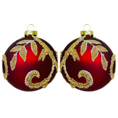Red and Gold Midnight Luxe Glass Christmas Ornament | 360° Holiday Design Set of 2