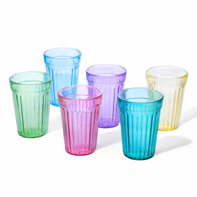 Hot and Cold Drink Rainbow Faceted Glasses Set of 6