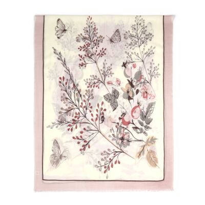 Floral Rhapsody High-Quality Merino Wool Scarf (pink, ivory)