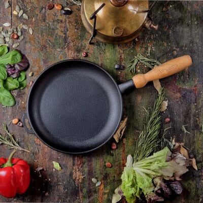 Cast Iron Pancake Pan with Wooden Handle