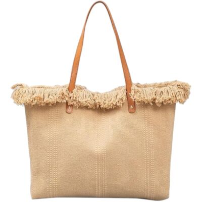 Beige Canvas Beach Bag