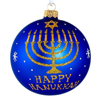 Blue Hanukkah Hand Decorated Glass Ornament