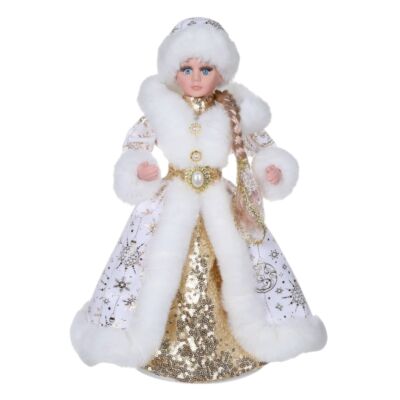 12&quot; Musical Snegurochka Christmas Figurine, White and Gold