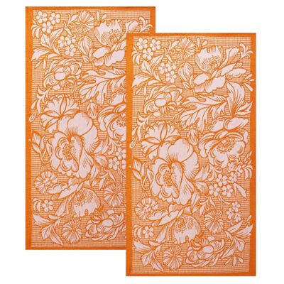 Orange Flowers Cotton Jacquard Kitchen Towels Set of 2