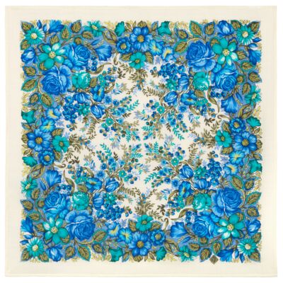 Classic Blue Florals Pavlovo Posad Wool Shawl