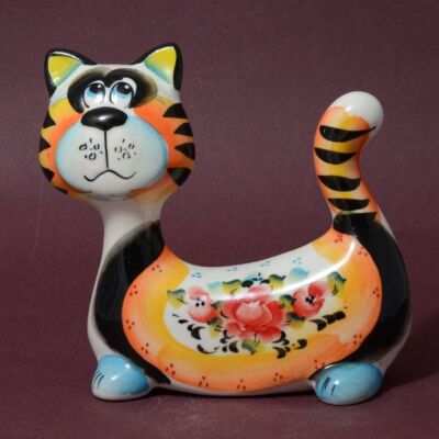Gingerbread the Cat Handmade Ceramic Figurine. Majolica