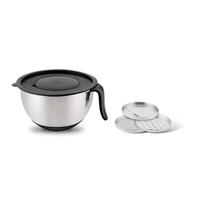 Mixing Bowl with Lid, Non-Slip Bottoms and Handle + 3 Graters ( Capacity 4.1-qt.)