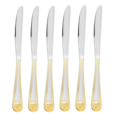 Luxury Mirror Polished&amp;Brushed Dinner Knife Set of 6 (Gold color)