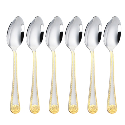 Luxury Mirror Polished&amp;Brushed Dinner Spoon Set of 6 (Gold color)