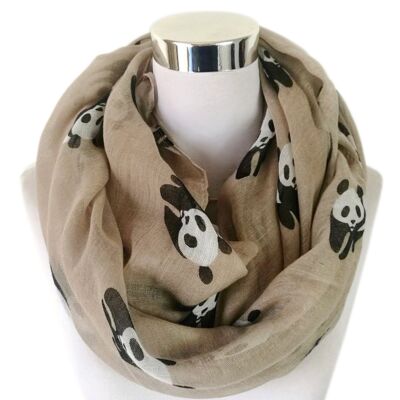 Beige Panda Print Viscose Scarf