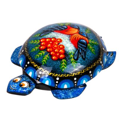 Turtle Jewelry Box with Bullfinches